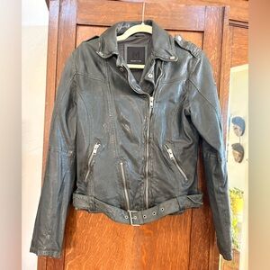 Mauritius dark teal Leather Asymmetrical Zip Moto Jacket